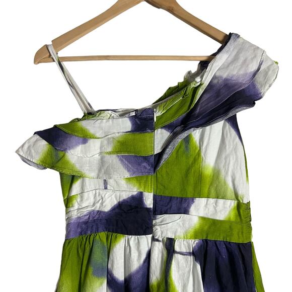 Busayo Collective One Shoulder Green Tie Dye Tiered Maxi Dress Size 8 - Picture 13 of 16